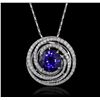 Image 4 : 14KT White Gold 10.47ct Sapphire and Diamond Pendant With Chain