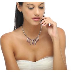 14KT White Gold 6.02ctw Tanzanite and Diamond Necklace