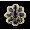 Image 4 : 14KT Yellow Gold 9.54ctw Sapphire and Diamond Ring