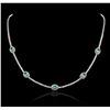 Image 4 : 18KT White Gold 2.03ctw Emerald and Diamond Necklace