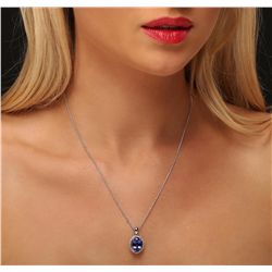 14KT White Gold 3.47ct Tanzanite and Diamond Pendant With Chain