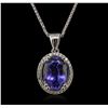 Image 5 : 14KT White Gold 3.47ct Tanzanite and Diamond Pendant With Chain
