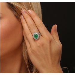 14KT White Gold 3.84ct Emerald and Diamond Ring