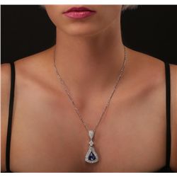 14KT White Gold 7.37ct Tanzanite and Diamond Pendant With Chain