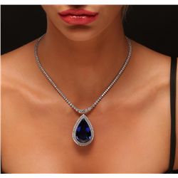 14KT White Gold 69.66ct GIA Certified Tanzanite and Diamond Necklace