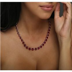 14KT Rose Gold 69.00ctw Ruby and Diamond Necklace