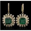Image 4 : 14KT Yellow Gold 13.62ctw Emerald and Diamond Earrings