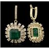 Image 5 : 14KT Yellow Gold 13.62ctw Emerald and Diamond Earrings