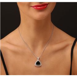 14KT White Gold 10.30ctw Black Diamond Pendant With Chain