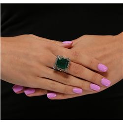 14KT Yellow Gold 17.18ct Emerald and Diamond Ring