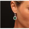 Image 1 : 14KT White and Yellow Gold 5.30ctw Emerald and Diamond Dangle Earrings