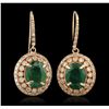 Image 4 : 14KT Rose Gold 5.54ctw Emerald and Diamond Earrings