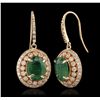 Image 5 : 14KT Rose Gold 5.54ctw Emerald and Diamond Earrings