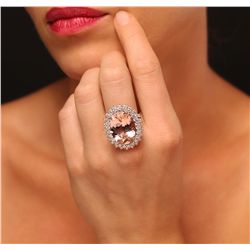 14KT Rose Gold 13.41ct Morganite and Diamond Ring