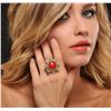 Image 3 : 14KT Yellow Gold 9.36ct Coral and Diamond Ring