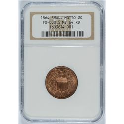 1864 SMALL MOTTO TWO CENT PIECE NGC MS64 RD