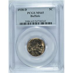 1938 D BUFFALO NICKEL PCGS MS65