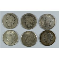 LOT OF (6) PEACE DOLLARS VARIOUS DATES