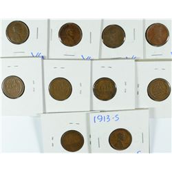 (10) 1913-S LINCOLN CENTS VG'S
