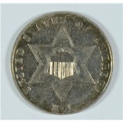 1861 THREE CENT SILVER AU-58