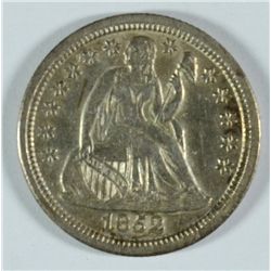 1852 SEATED DIME AU-58++