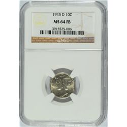 1945-D MERCURY DIME NGC MS-64 FB