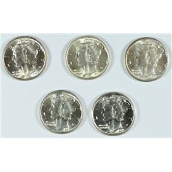 (5) BU MERCURY DIMES (40-S, 41, 41-D, 41-S, 42)