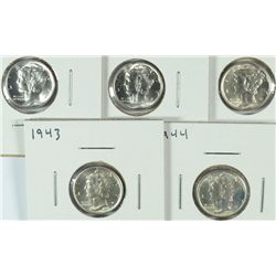 (5) BU MERCURY DIMES (43, 44, 45, 45-D, 45-S)