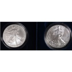 2007-W & 2011-W BURNISHED AMERICAN SILVER EAGLES, ORIGINAL PACKAGING CERTS