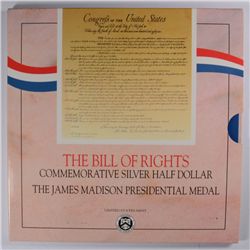 1993 BILL OF RIGHTS SILVER COMMEM UNC. HALF DOLLAR & MADISON PRESIDENTIAL MEDAL