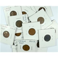 LOT OF (20) 1911-S LINCOLN CENTS