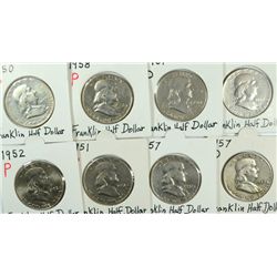 LOT OF (8) FRANKLIN HALF DOLLARS VARIOUS DATES