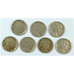 LOT OF (7) 1913-D TYPE 1 BUFFALO NICKELS