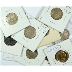 LOT OF (10) 1913 TYPE 1 BUFFALO NICKELS