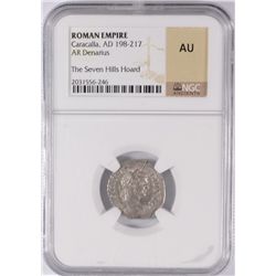 ROMAN EMPIRE ANCIENT SILVER DENARIUS, CARACALLA  A.D. 198-217 NGC AU