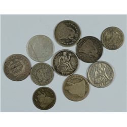 LOT OF 10 -- (7) SEATED DIMES & (3) HALF DIMES
