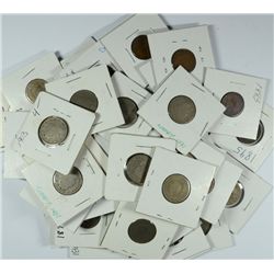 COLLECTORS LOT OF 54 COINS -- (11) SHIELD NICKELS, (21) "V" NICKELS,