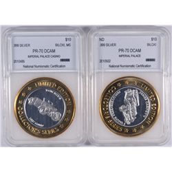 2 IMPERIAL PALACE CASINO $10 SILVER TOKENS BOTH NNC PR-70 DCAM