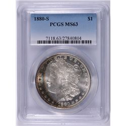 1880-S MORGAN DOLLAR PCGS MS-63 SUPER RAINBOW ARC OBVERSE