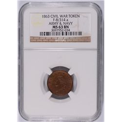 1863 CIVIL WAR TOKEN ARMY & NAVY NGC MS-63 BN