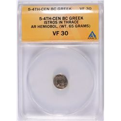 5-4TH CENTURY BC GREEK SILVER HEMIOBOL ANACS VF-30