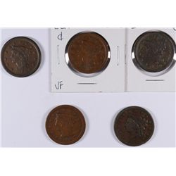 LOT OF (5) LARGE CENTS 1838-1853