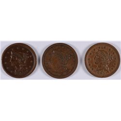 LOT OF (3) LARGE CENTS 1840, 1849, 1853 VF-XF