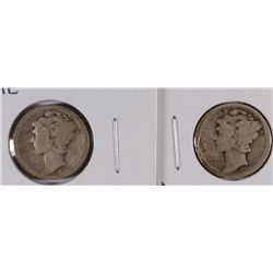 LOT OF (2) MERCURY DIMES 1921 & 1921D. 1921 HAS SOME OBVERSE DAMAGE.