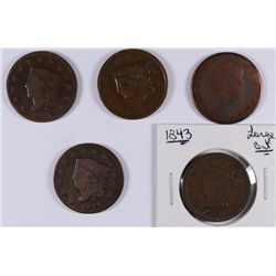 LOT OF (5) LARGE CENTS 1808, 1819, 1831, 1837, 1843