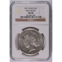 1921 PEACE DOLLAR NGC AU-58