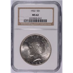 1922 PEACE DOLLAR NGC MS-62