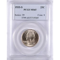 1935-S WASHINGTON QUARTER, PCGS  MS-65 BLAST WHITE!