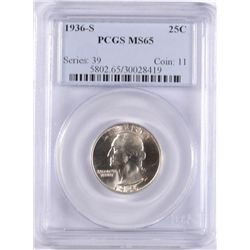 1936-S WASHINGTON QUARTER, PCGS MS-65