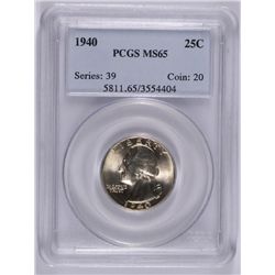 1940 WASHINGTON QUARTER, PCGS MS-65  BLAST WHITE!